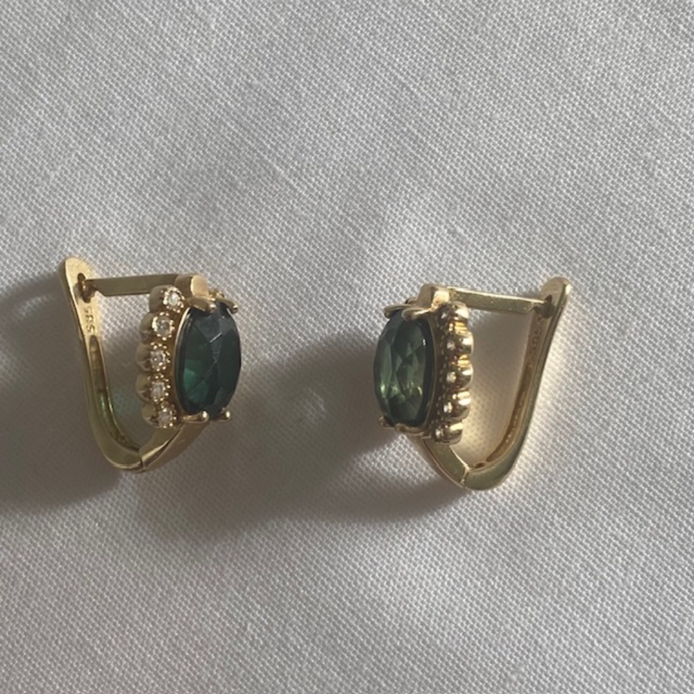 VINTAGE Art Deco 14 Karat Real Gold Earrings with Spinel and CZ - Weight: 5.5 gr